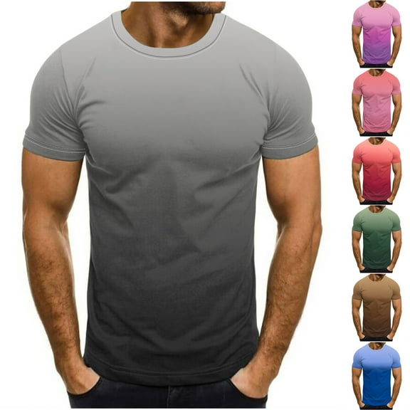 ZRGHAOYLQ Plus Size Men Graphic T Shirts Classic Fit Short Sleeve Casual Shirt Trendy Tie Dye Gradient Pullover Tees Slim Crew Neck Workout Muscle Tshirts