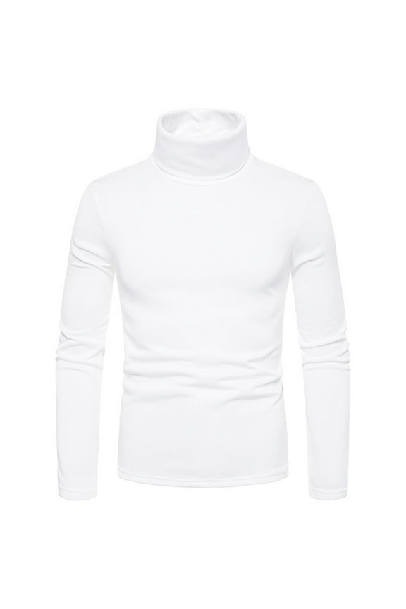 Plus Size Mens Turtleneck Thermal T-Shirts Slim Fit Casual Long Sleeve Muscle Shirts Comfy Warm Solid Fall Winter Sweatshirts for Plus Size Men White S