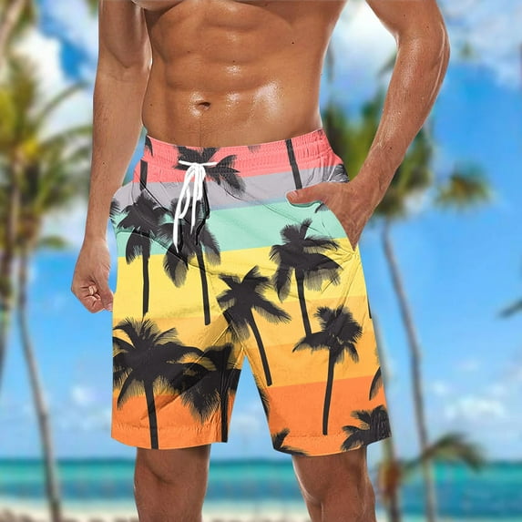 ZRGHAOYLQ Plus Size Wide Leg Shorts for Men Hawaiian Beach Shorts Plam Tree Color Block Printed Pants Casual Drawstring Shorts Summer Vacation Short Pants with Pockets