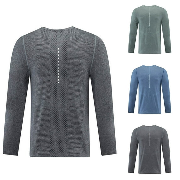 ZRGHAOYLQ Quick Dry Mesh Shirts Moisture Wicking Mens Long Sleeve Tee Shirts Light Weight Solid Color Shirt Big and Tall Crewneck Sport Shirts Tops Blue XXXL
