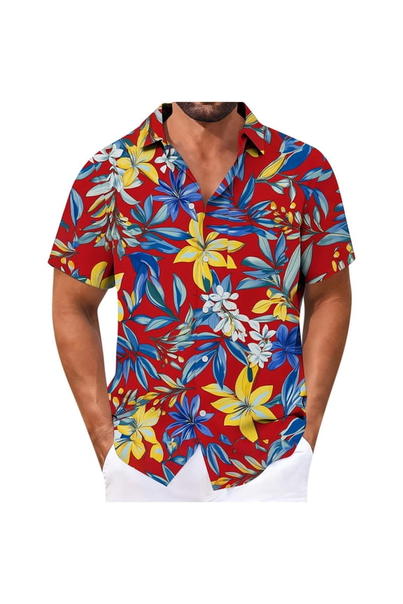 Resort Wear Hawaiian Shirt for Men Short Sleeve Summer Beach Tops Casual Tropical Floral Printing Shirts Button Down Aloha Shirts Breathable Luau Cruise Outfits