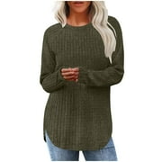 ZRGHAOYLQ Ribbed Knitted Sweaters for Women Trendy 2024 Fall Clothes Casual Button Up Blouses Loose Fit Long Sleeve Pullover Cozy Soft Basic Sweater Tops