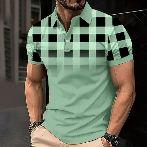 ZRGHAOYLQ Short Sleeve Big and Tall Plaid Graphic Tees Loose Collared T Shirts Business Casual Henley Shirts Quick Dry Moisture Wicking T-Shirts Plus Size Button Up V Neck Tshirts