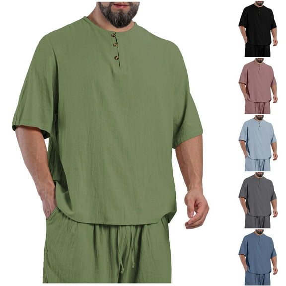 ZRGHAOYLQ Short Sleeve Button Up Shirt Tops Big and Tall Shirts for Men Solid Color Loose Fit Tshirts Casual Vacation Tops for Men