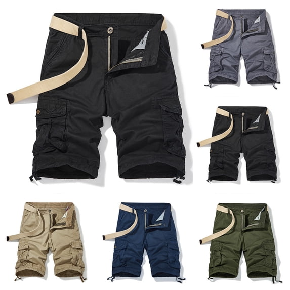 ZRGHAOYLQ Shorts for Men Casual Waistband with Multi Pockets Tooling Shorts 7 Inseam Button Pocket Zipper Utility Cargo Shorts