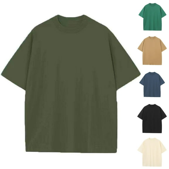 ZRGHAOYLQ Solid Color Cotton Shirts Mens Oversized Short Sleeve Shirts Casual Loose Fit Crewneck T Shirts Big and Tall T Shirt