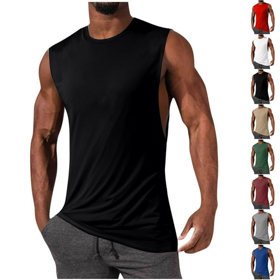 ZRGHAOYLQ Solid Color Cotton Tank Tops Mens Sleeveless Athletic Tank Tops Summer Casual Workout Shirt Tops Big and Tall Plus Size Sports Shirts Lightweight Breathable Gym Shirts