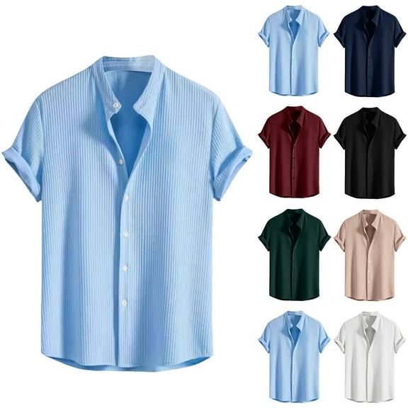 ZRGHAOYLQ Solid Color Short Sleeve T-shirts for Men Button Down Summer Beach Dress Shirts Beach Vacation Tropical Casual Shirt Tops