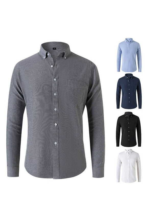 Solid Formal Shirt Business Casual Button Down Shirts Mens Plus Size Big and Tall Tshirts Stand Collar Shirt Long Sleeve Regular Fit Dress Shirts