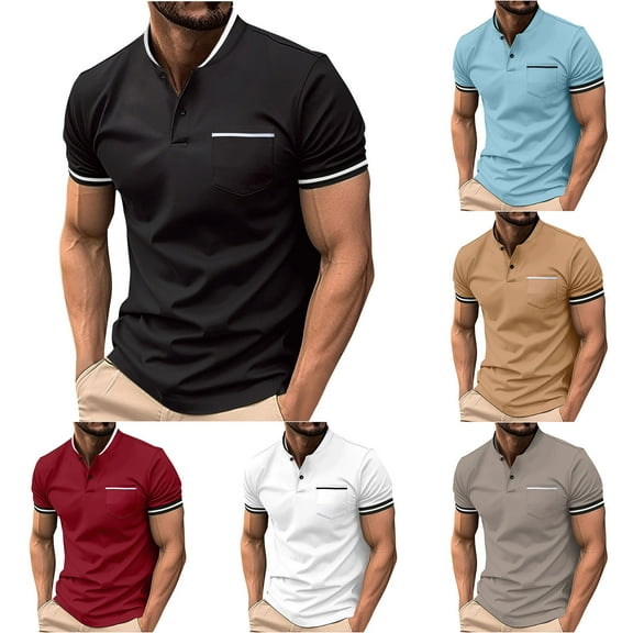ZRGHAOYLQ Solid Henley Shirt Men Big and Tall Short Sleeve Shirts Plus Size Button Up Collared Shirt Tops Slim Muscle Shirt with Chest Pockets