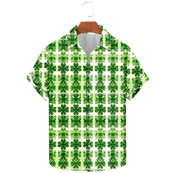 ZRGHAOYLQ St. Patrick's Day Hawaiian Shirt for Men Funny Holiday Shirt Casual Button Down Shirts Irish Clover Graphic Blouse Tops Celebration Parade Shirts