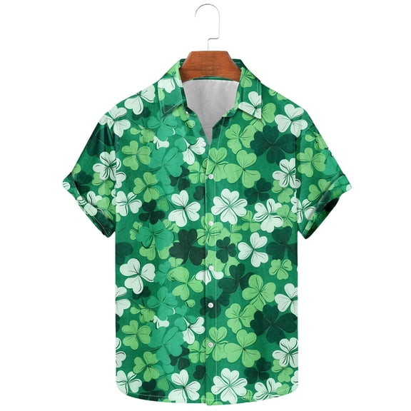 ZRGHAOYLQ St. Patrick's Day Shirt for Men Funny Shamrock Graphic Shirts Short Sleeve Button Down Tees Tops Casual Lapel Collar Holiday Vacation Shirts