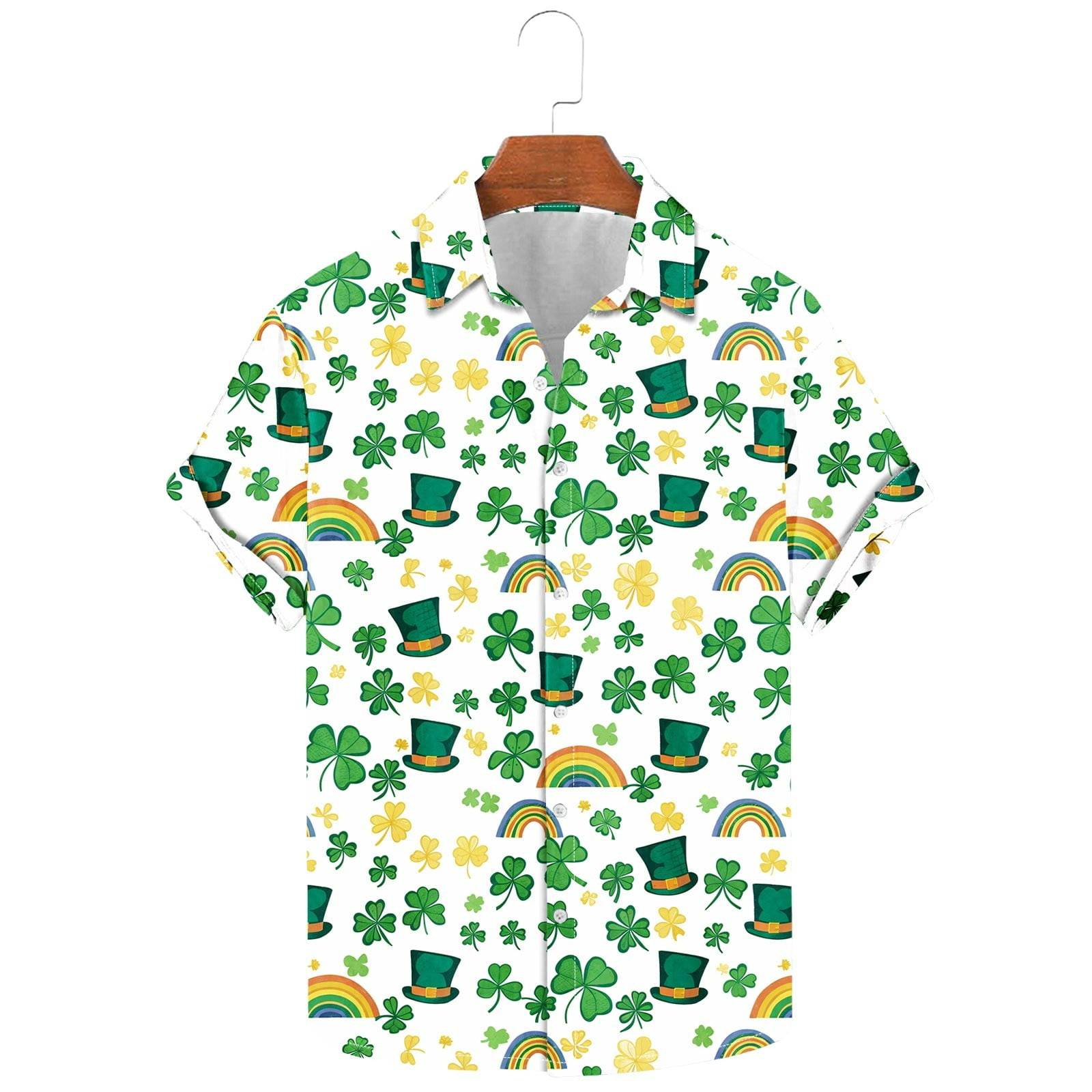 Tipsy Elves Men's St. Patrick's Day Button Down Shirt - Green Clover Irish Casual Short Sleeve - View #12