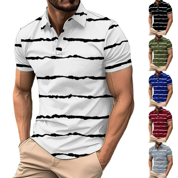 ZRGHAOYLQ Striped Henley Shirts Men Big and Tall Short Sleeve T-shirts Trendy Lightweight Button Up T Shirts Classic Golf Pullover Tees