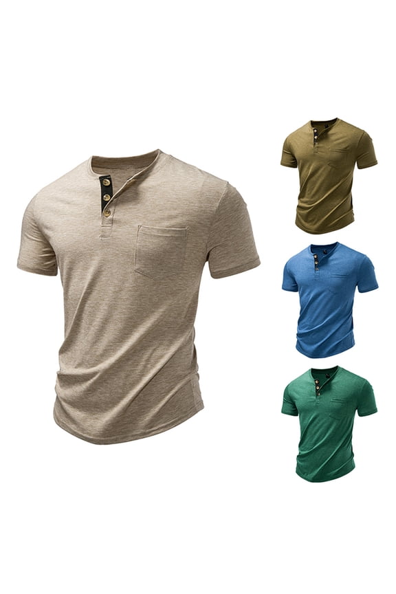 Summer Tops for Men 2026 Muscle V Neck T Shirt Short Sleeve Button Down Henley Shirts Gym Workout Athletic Tees Shirts