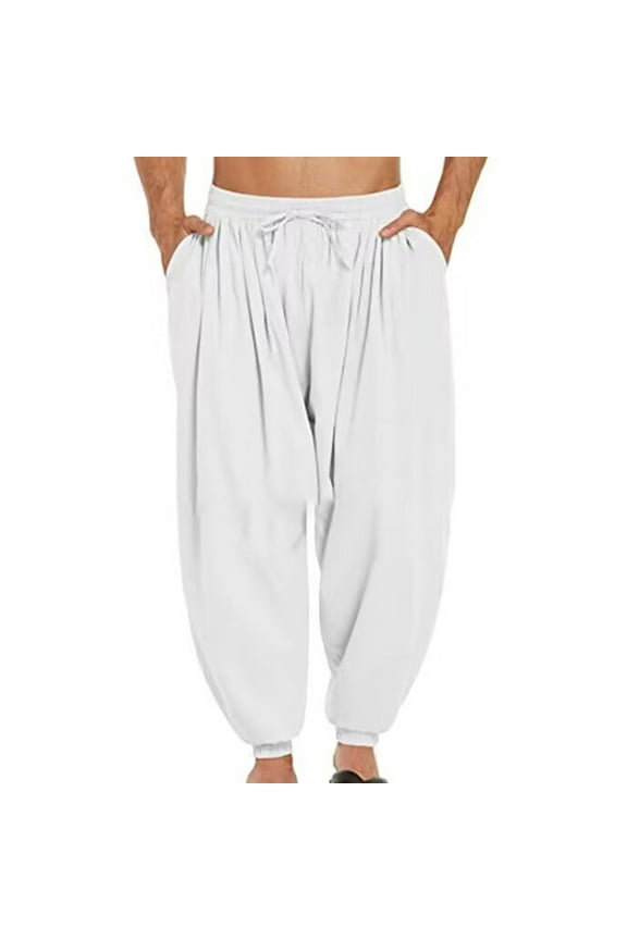 Tapered Harem Pants for Men Baggy Solid Going Out Pants Flowy Drop Crotch Drawstring Trouser Lightweight Hip Hop Hippie Pants with Pockets