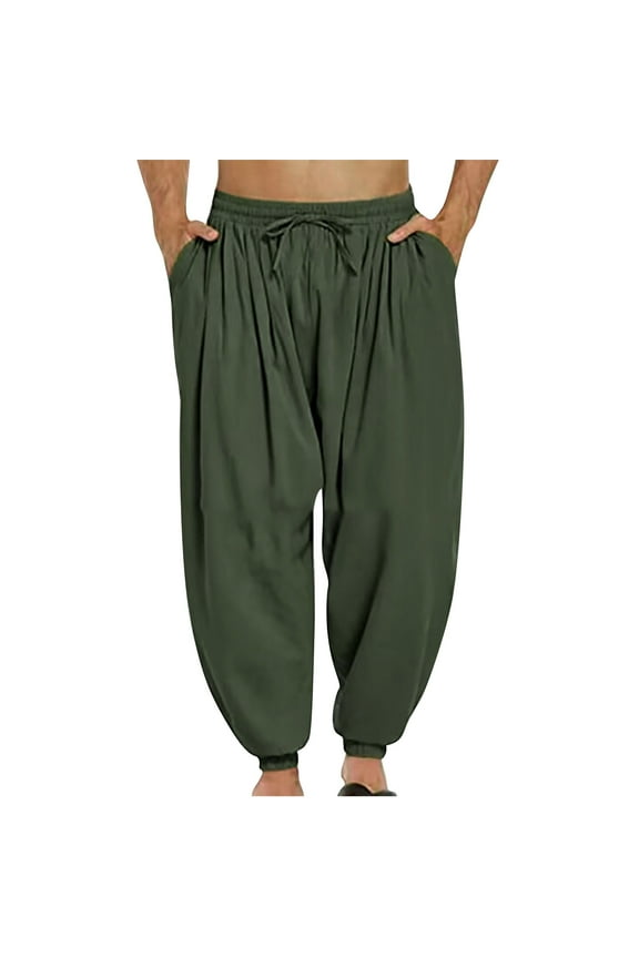 Tapered Harem Pants for Men Baggy Solid Going Out Pants Flowy Drop Crotch Drawstring Trouser Lightweight Hip Hop Hippie Pants with Pockets