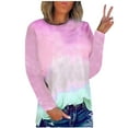 thumbnail image 1 of ZRGHAOYLQ Tie Dye T-shirts for Women Fashion Long Sleeve Tops Casual Round Neck Shirts Comfy Loose Fit Base Tees 2025 Fall Cute Plain Tshirt Solid Color Tee Top, 1 of 3