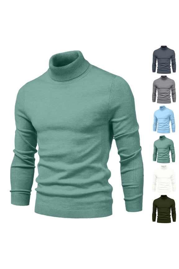 Turtleneck Sweaters for Men with Ribbing Edge Stretchy Long Sleeve Shirts Soft High Neck Knitwear Muscle Shirt Lightweight Casual Knitted Sweater Tops
