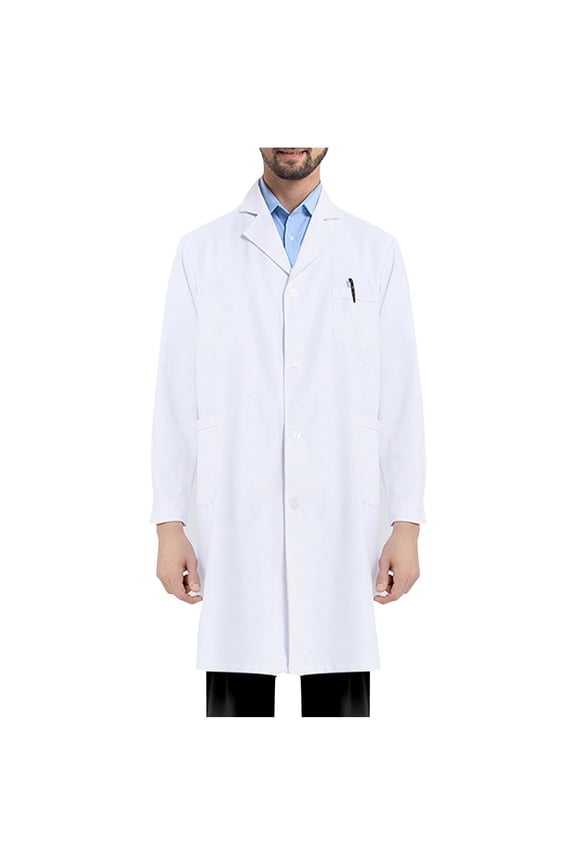 Unisex Long Sleeve White Medical Lab Coats Lapel Button Up Workwear with Pockets Lightweight Professional Uniform for Doctor Nurse Lab Student Clinic Daily Work Outfits