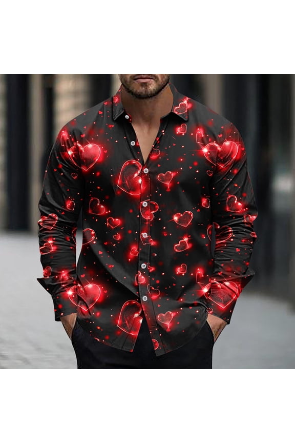 Valentines Day Button Down Shirts Long Sleeve Shirt Stylish Love Heart Graphic Casual Shirts Lightweight Holiday Party Tops