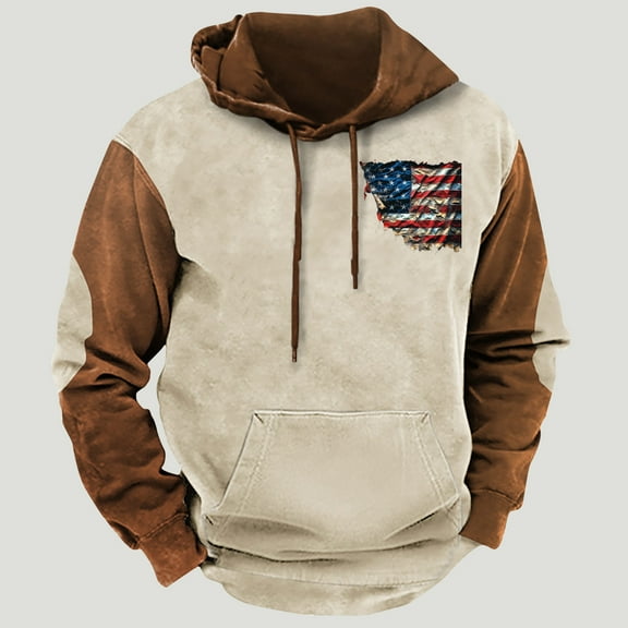ZRGHAOYLQ Vintage American Flag Hoodie Big and Tall Long Sleeve Pullover Shirts Western Aztec Mens Sweatshirts Hoodies Cowboy Print Sweatshirt Oversized Drawstring Pullovers with Pockets
