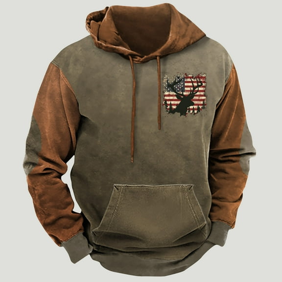 ZRGHAOYLQ Vintage American Flag Print Pullover Tops Mens Western Cowboy Sweatshirts Hoodies Big And Tall Long Sleeve Sweatshirt Oversized Drawstring Shirts with Pockets