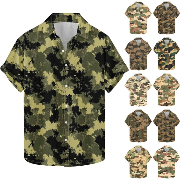 ZRGHAOYLQ Vintage Camo T Shirt Mens Short Sleeve Camouflage Tees Big and Tall Button Down Shirts Plus Size Millitary Tactical Shirt Tops for Hiking