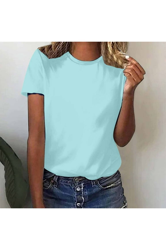 Women Basic Tshirts Solid Crewneck T Shirt Classic Short Sleeve Tee Shirts Loose Fit Ladies Petite Tops
