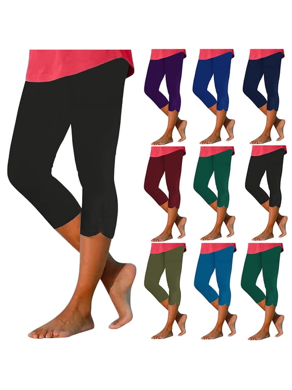 Women's Elastic Waist Capri Leggings Tummy Control High Rise Pant Stretch Solid Yoga Capris Lightweight Workout Pedal Pushers