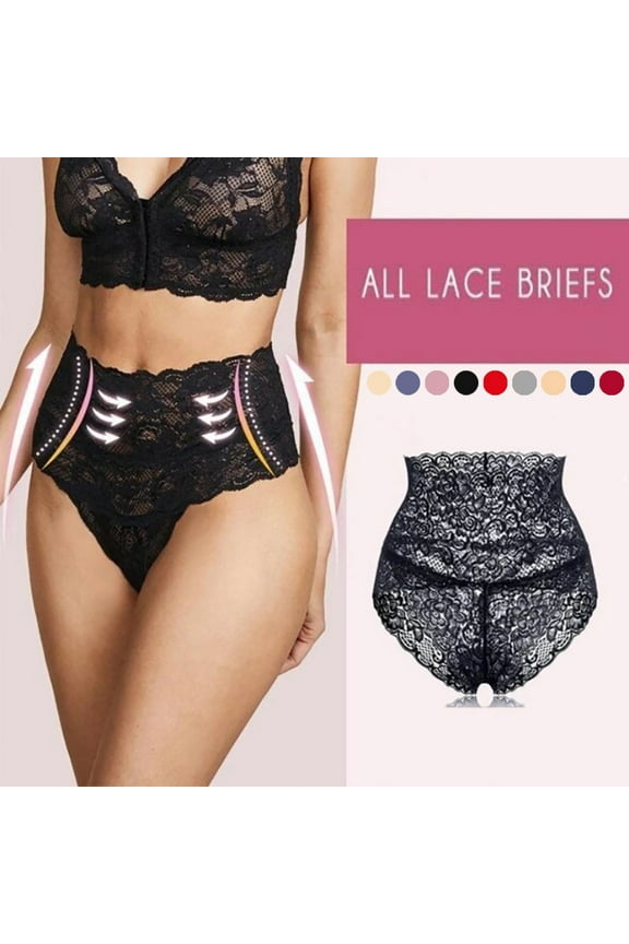 Women's Floral Lace Underwear Mesh Scallop Trim Panty Ladies Stretch Underpants High Waisted Body Shaping Underwear Briefs
