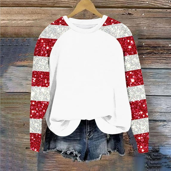 ZRGHAOYLQ Women's Long Sleeve Sequin Sweatshirt Colorblock Christmas Crewneck Sweatshirts Plus Size Christmas Shirts for Christmas Gifts Fall Winter Raglan Sleeve Pullover Tops