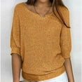 thumbnail image 1 of ZRGHAOYLQ Womens Elegant Crochet Sweaters Dressy Casual 3/4 Sleeve Shirts Loose Fit Crewneck Pullover Sweater Solid Color Fall 2025 Jumper Tops, 1 of 6
