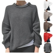 ZRGHAOYLQ Womens Elegant Crochet Sweaters Dressy Casual Long Sleeve Shirts Loose Fit Crewneck Pullover Sweater Solid Color Winter 2025 Jumper Tops
