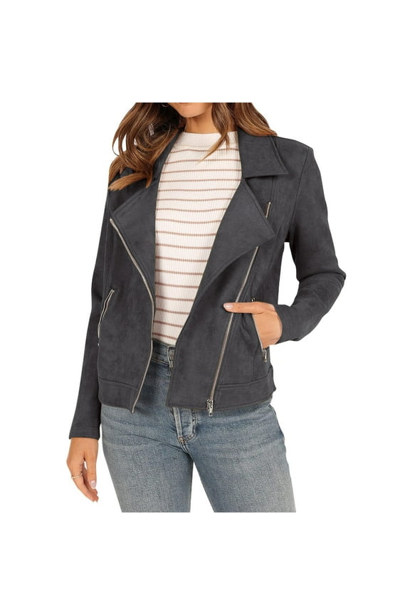 Womens Faux Leather Moto Jackets Fashion Short Jacket Motorcycle PU Biker Coat Casual Zip Up Outerwear Streetwear Slim Fitted Collared Bomber Jackets