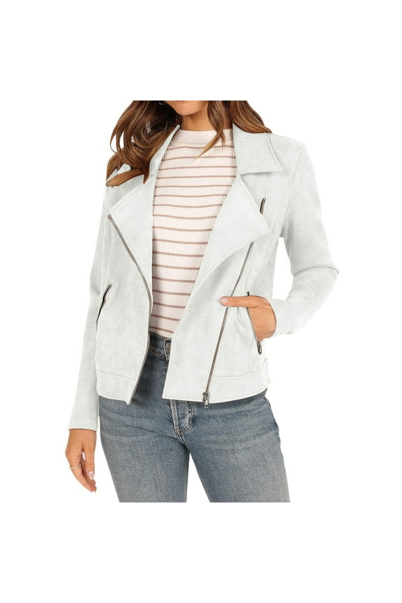 Womens Faux Leather Moto Jackets Fashion Short Jacket Motorcycle PU Biker Coat Casual Zip Up Outerwear Streetwear Slim Fitted Collared Bomber Jackets