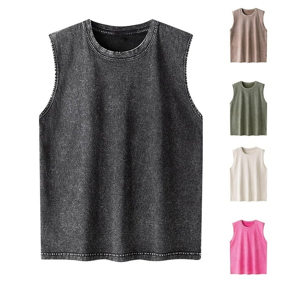ZRGHAOYLQ Workout Cotton Tank Tops Men Summer Quick Dry Sleeveless Vest Big and Tall Solid Color Crewneck T-shirts Slim Fit Gym Muscle Shirt