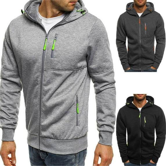 ZRGHAOYLQ Zip Up Hoodies for Men Big and Tall Casual Long Sleeve Hooded Sweatshirt Trendy Zipper Pocketed Hoodie Lightweight Fall Tops 2025 Gray M