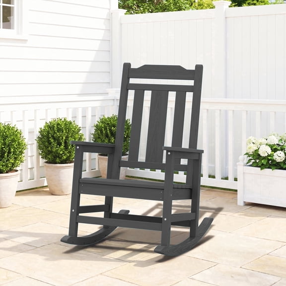 RIAFUN HDPE Outdoor Rocking Chair, All-Weather Patio Rocker with High Back, Fade Resistant for Backyard Poolside Deck,Gray