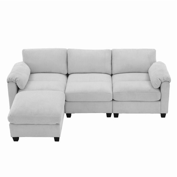 RIAFUN Modular Sectional Sofa, L Shaped Corduroy Sofa Couch, Modular Sectionals with Ottomans, 4 Seat Sofa Couch with Chaise for Living Room Bedroom, Gray
