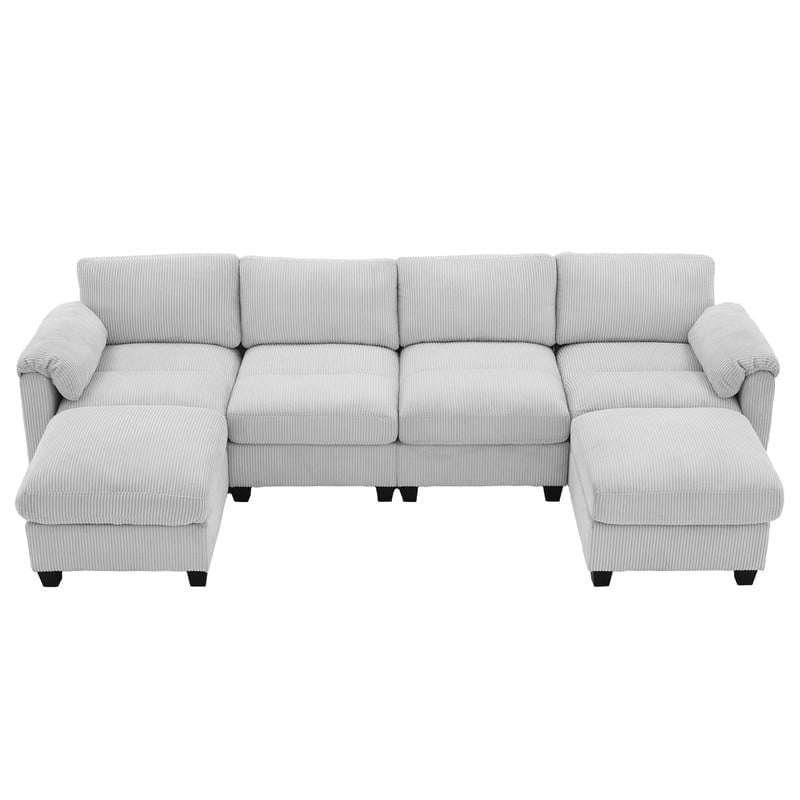 RIAFUN Oversized Modular Sectional Sofa, U Shaped Corduroy Sofa Couch, Modular Sectionals with Ottomans, 6 Seat Sofa Couch with Chaise for Living Room Bedroom, Gray