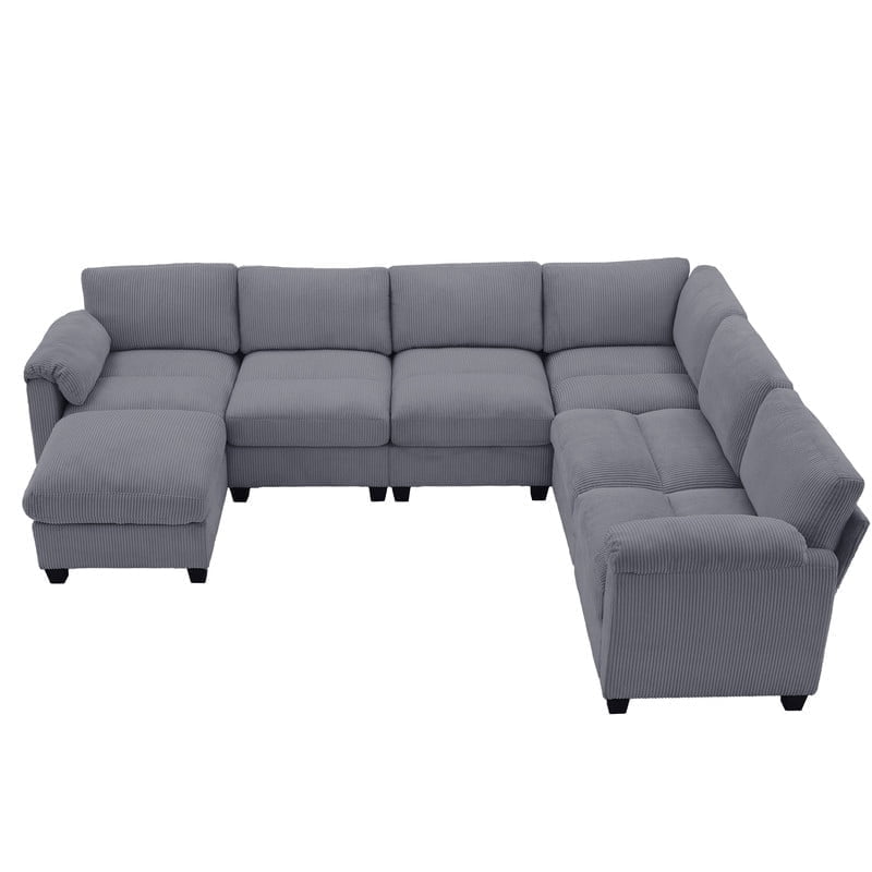 RIAFUN Oversized U-Shaped 7-Seater Modular Sectional Sofa with Chaise, Convertible Sleeper & Ottoman, Deep Seat Cloud Couch in Corduroy for Living Room, Dark Gray