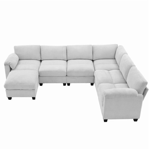 RIAFUN Oversized U-Shaped 7-Seater Modular Sectional Sofa with Chaise, Convertible Sleeper & Ottoman, Deep Seat Cloud Couch in Corduroy for Living Room, Gray