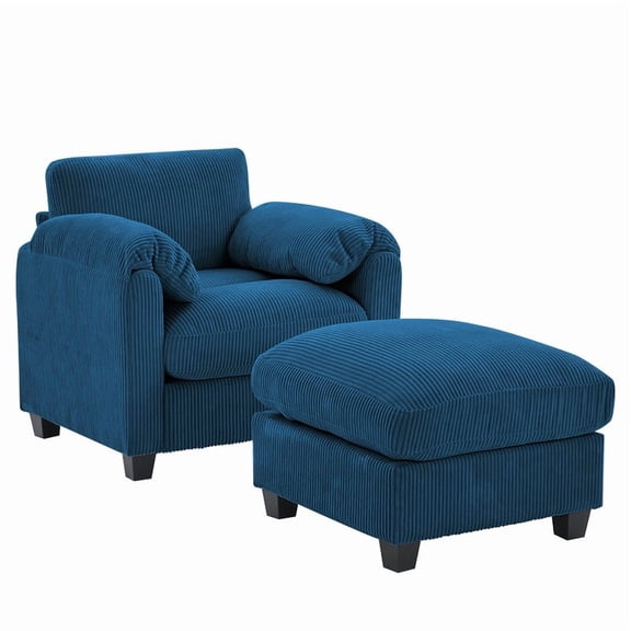 RIAFUN Single Sofa with Ottoman, Corduroy Accent Armchair Convertible Sectional Couch for Living Room Bedroom Reading Room, Navy