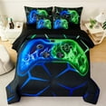thumbnail image 1 of ZRNBAST 7Pcs Gamer Bed in a Bag Twin Bedding Set for Teens Boys Girls 3D Green Blue Flames Game Controller Comforter for Kids Room Decor, 1 of 9