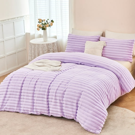 ZRNBAST Fleece Twin Comforter Set, Light Purple Super Soft Furry Plush Bedding, Luxury Fluffy Fuzzy Heavy Bed Set for Winter with 2 Pillowcases(Light Purple,Twin)