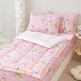 thumbnail image 1 of ZRNBAST Zipper Bedding Set for Girls, 3Pcs Pink Hearts Rainbow Twin Size Comforter with Fitted Sheet & Pillowcases, All-in-One Zipper Bed Set for Kids Room(Pink,Twin), 1 of 11