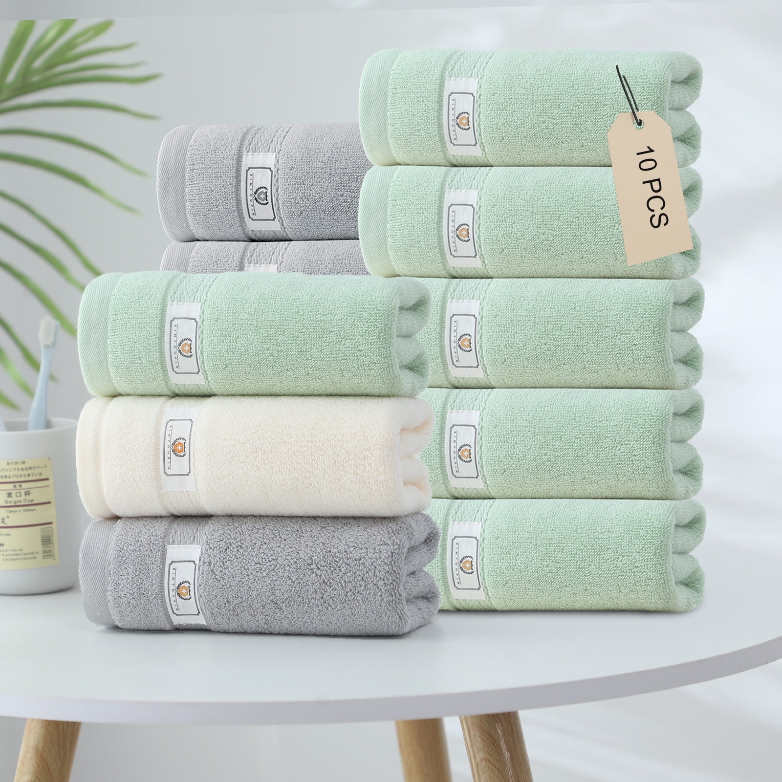 ZROBM 10PCS Hand Towel, Hand Towel Set, Towel Clearance, Hand Towels for Bathroom, Spring Hand Towel, Towel For Bath, Hand, Face, Gym, Spa, cotton, 35x75cm, Green