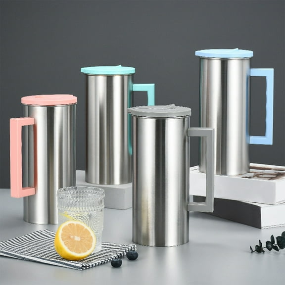 ZROBM Pitcher with Lid, Pitchers for Beverages, Pitcher with Spout, Pitchers for Beverages with Lid, Water Pitcher, Drink Pitcher, Beverage Pitcher, 1.8L, Stainless steel