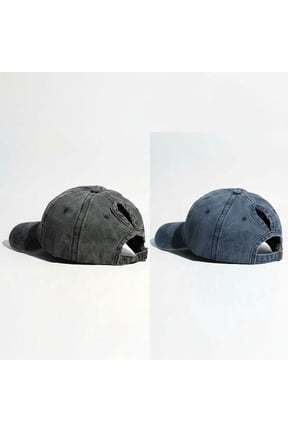 2-Pack Vintage Cotton Baseball Caps for Women & Men - Adjustable Low Profile Dad Hats with Ponytail Hole, Soft Unisex Solid Color Trucker Hat